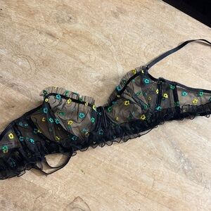 Le petite trou size large Floral Embroidered Sheer Black Bra